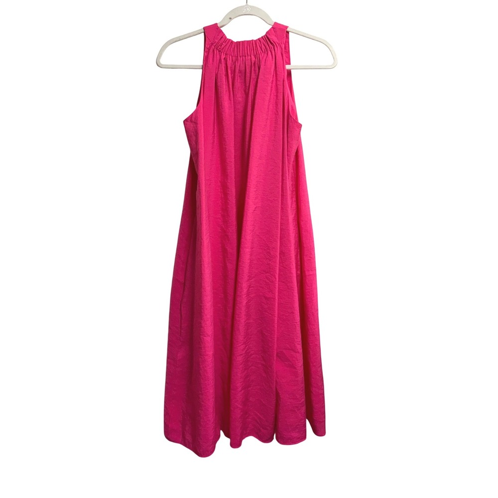 COS Gathered Halter Neck Trapeze Dress‎ Fuchsia Pink Midi Sleeveless US 4